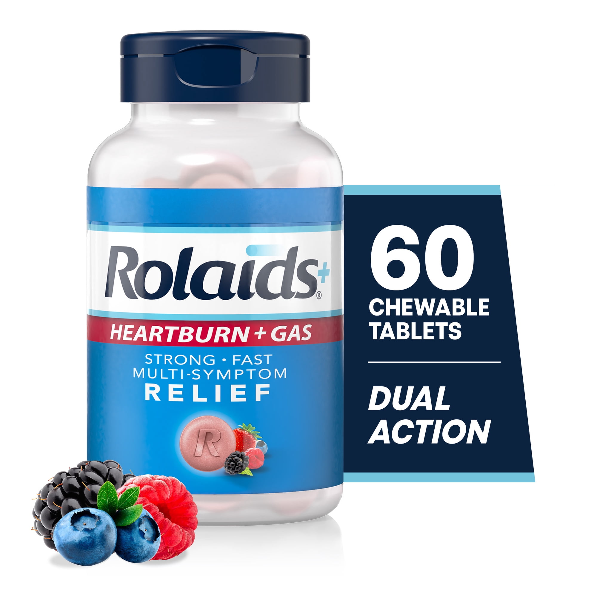 Rolaids Heartburn + Gas Chewable Antacid, Heartburn Medicine, Assorted Berry, 60 Count