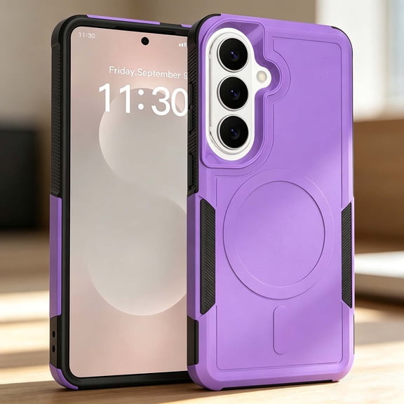 Compatible with Samsung Galaxy A06 Phone Case,Support For Mag-Safe,2-in-1 Heavy Duty Anti-Scratch Shockproof Anti-fall Drop Protection,Non-slip Rugged Durable Phone Case Cover,Purple