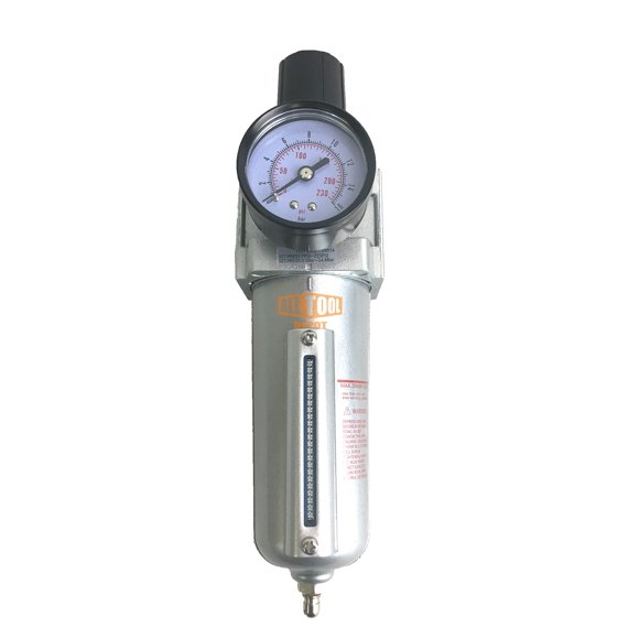 3/4" NPT HEAVY DUTY Compressed Air In Line Filter Regulator Combo Piggyback, Metal Bowl, 5 Micron Element, Adjustable From 7 to 215 PSI (MANUAL DRAIN)