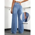 thumbnail image 5 of EMMIOL Women's Wide Leg Baggy Jeans Mid Rise Butt Lifting Stretchy Denim Pants Back Patchwork Boyfriend Jeans, 5 of 5
