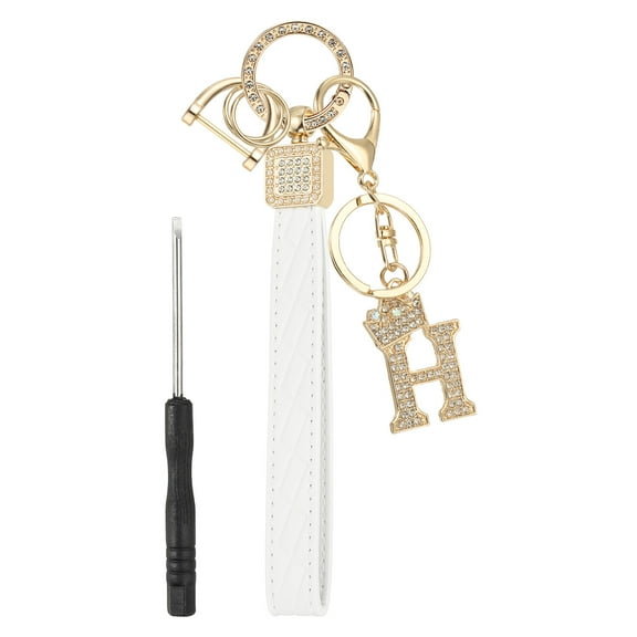 Leather Wristlet Keychain, Crown Design Letter H Keychains with Key Ring and D Ring Car Keys Keychain Decorative Alphabet Key Chain for Bag Backpack DIY, Gold Tone