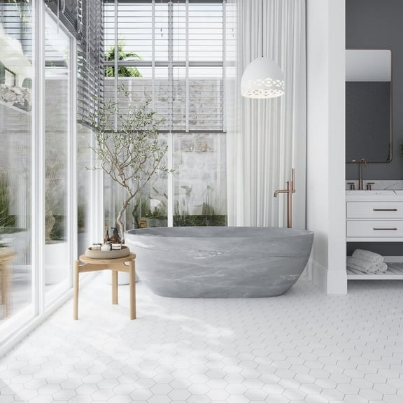 Nubes 10 x 11 in. Honed Pearl White Marble Mosaic Hexagon Wall and Floor Tile (3.75 sq ft/case) - 5 Pack