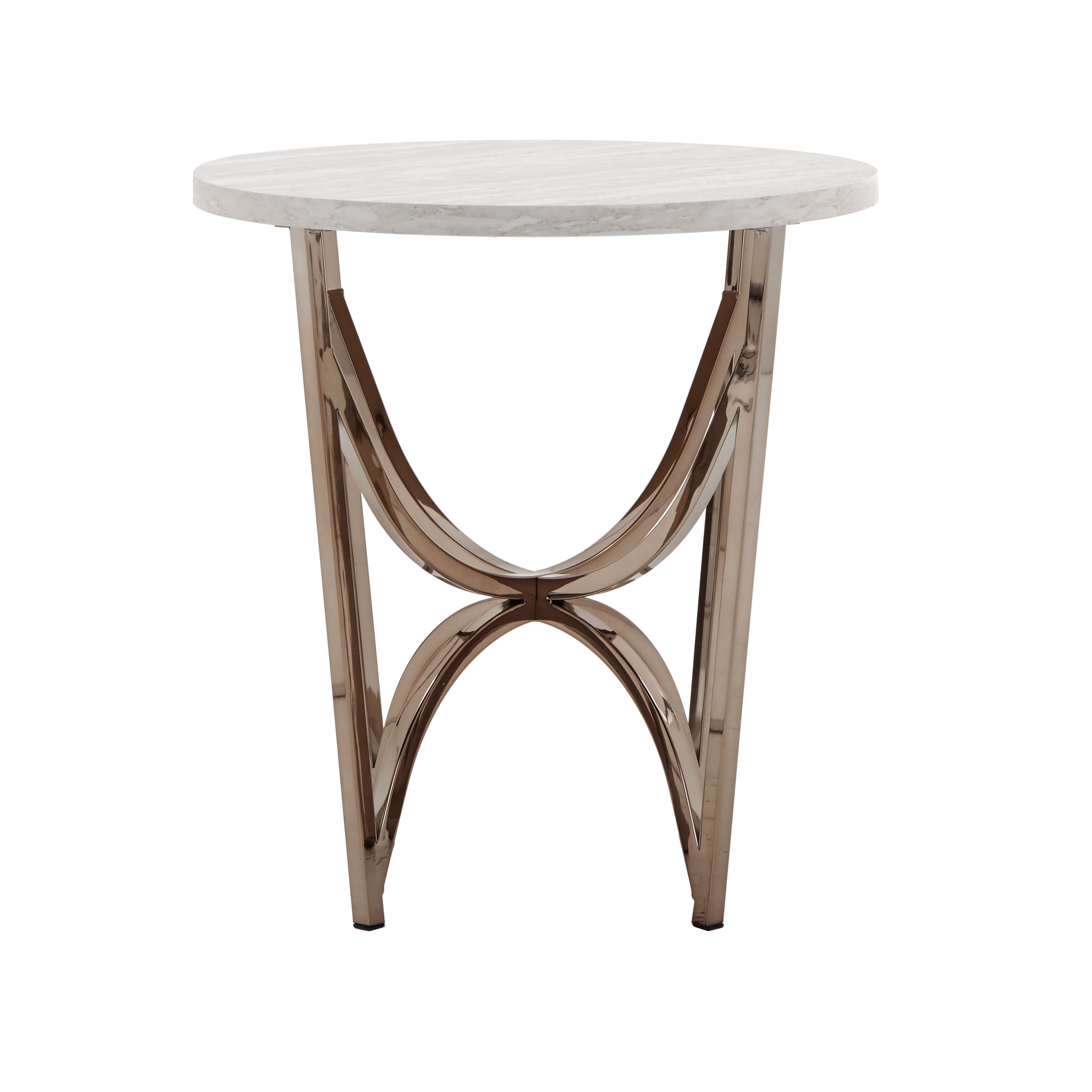 Weston Home Natasha Champagne Gold Glam Round End Table With White Faux Marble Top