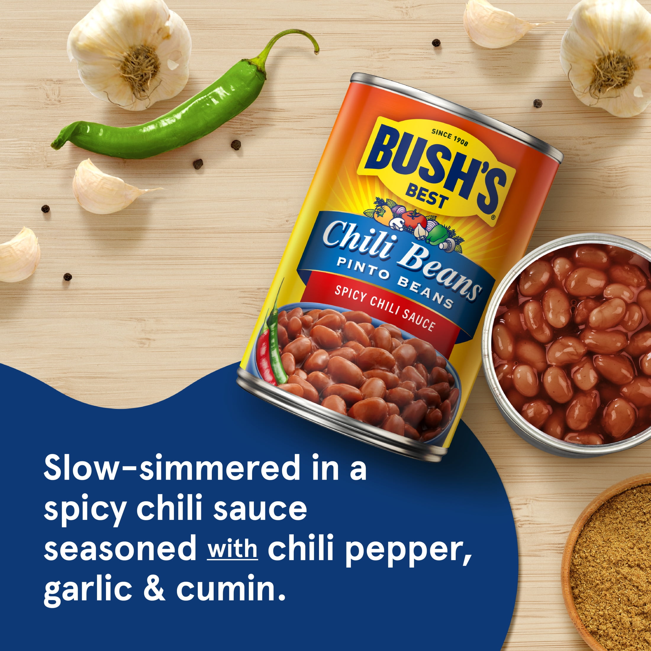 (12 pack) Bush's Chili Beans, Canned Pinto Beans in Hot Chili Sauce, 16 oz Can