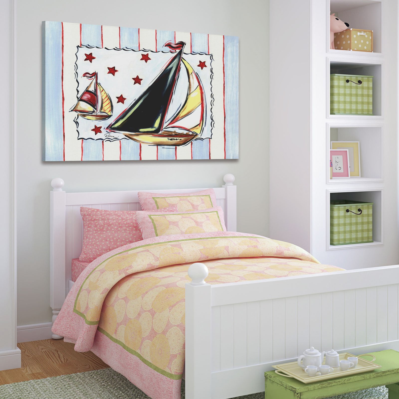 Marmont Hill "Sailboat-Blue" by Reesa Qualia Painting Print on Wrapped Canvas