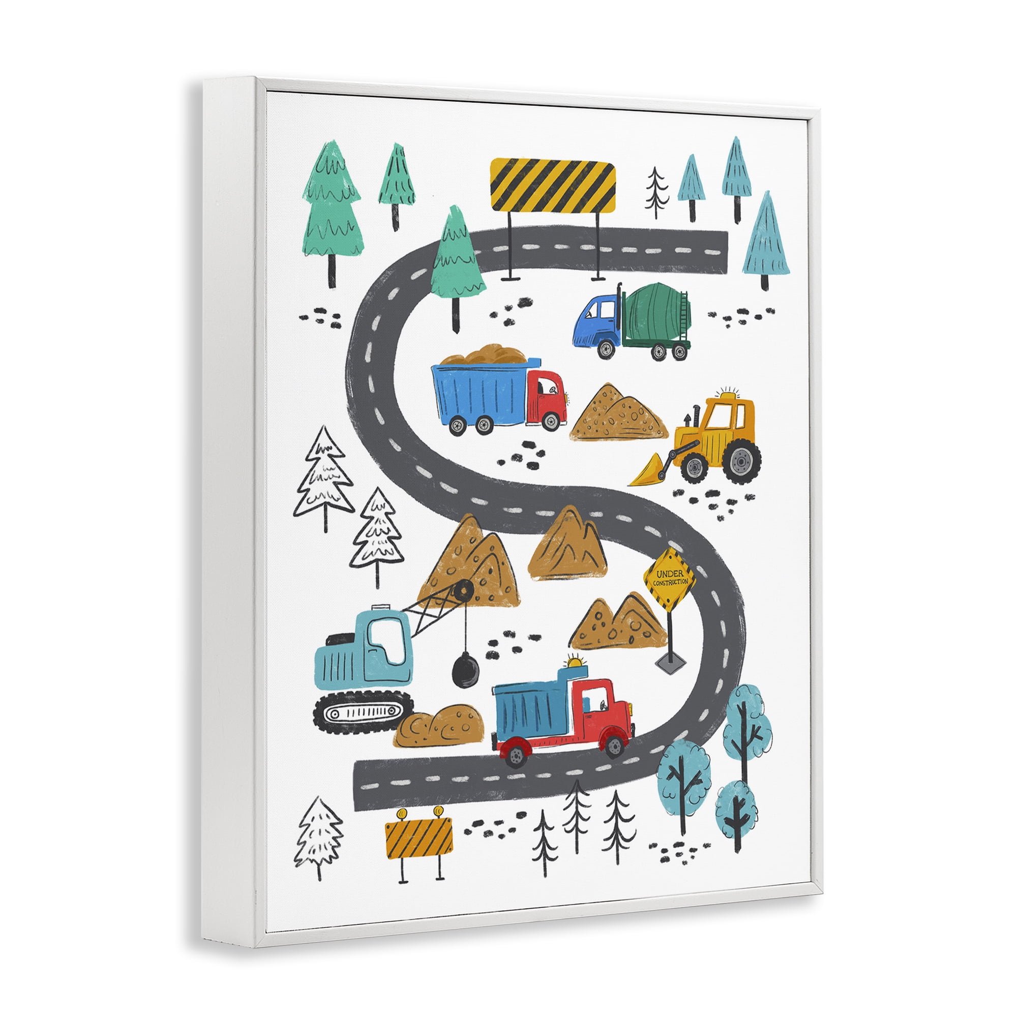 Stupell Industries Construction Vehicles Road Transportation Painting White Framed Art Print Wall Art, 16 x 20