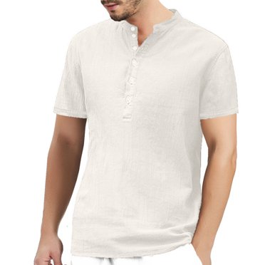 TIHLMK T-Shirts pour Hommes Été Coton Lin Décontracté avec Boutons