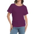 thumbnail image 3 of Womens Casual T Shirts Dolman Short Sleeve Shirts Boat Neck Ruched Tops Summer Lightweight Clothes, 3 of 6