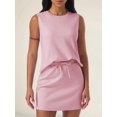 thumbnail image 2 of Two Piece Skirt Sets for Women Vacation Outfits Skirt Crew Neck Top Lounge Sets Pink S, 2 of 7