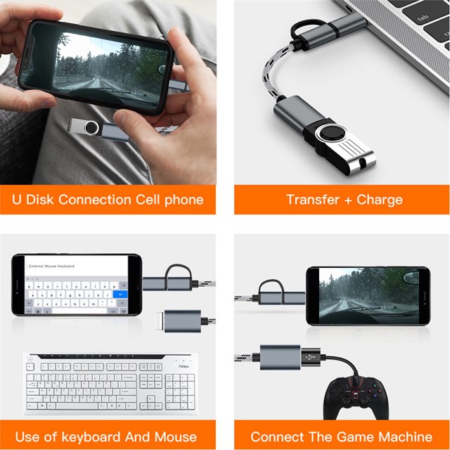 USB3.0 OTG Durable 2Pcs Electronic Transfer Wiring, Transfer Connector for Computer Gold,Gray