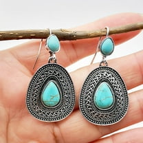 GHSOHS Bohemian Water Drop Turquoise Gemstone Dangle Earrings for Women Vintage Metal Ear Hook Exaggerated Large Earrings Jewelry Gift