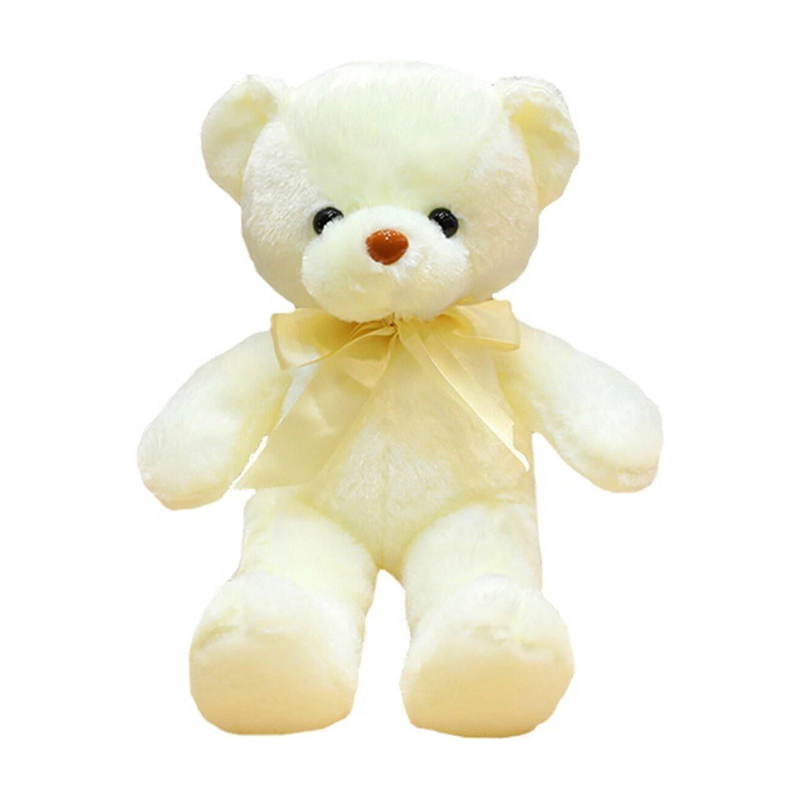 BESTSKY Weighted Stuffed Animal Bear 30cm Soft Plush Toy with Ribbon Scarf Cozy Cuddling Companion for Kids Adults Naptime Comfort Decoration Stress Relief White