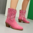 thumbnail image 4 of Womens Wide Mid Calf Cowboy Riding Boots Size Zipper Casual Leather Pointed Toe Cowgirl Dress Short Boots, 4 of 7