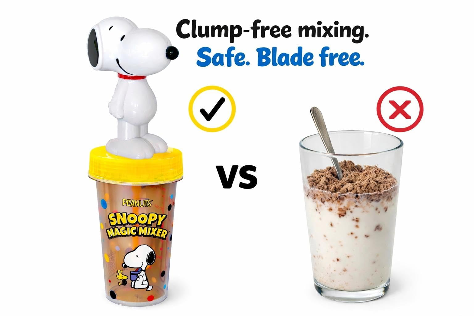 Peanuts Snoopy Magic Mixer® - Official Birthday Gift for Kids Ages 3-10 | Bladeless, Auto-Start, Hands-Free | Safe, Quiet, BPA-Free | Makes Chocolate Milk and Pudding.