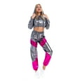 thumbnail image 3 of IBTOM CASTLE Women's Rave Outfit Shiny Crop Top Hoodie Casual Long Pants Hooded Workout Sweatshirt Dance Clubwear XL Gray, 3 of 8