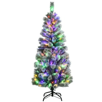 Costway 7 FT Pre-lit Xmas Tree Hinged with Flocked, 300 LED Lights