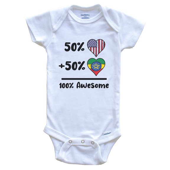 50% American 50% Ethiopian 100% Awesome Ethiopia Heart Flag Baby Bodysuit