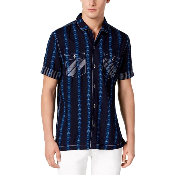 INC Camisa con botones de cadena para hombre, azul, mediano