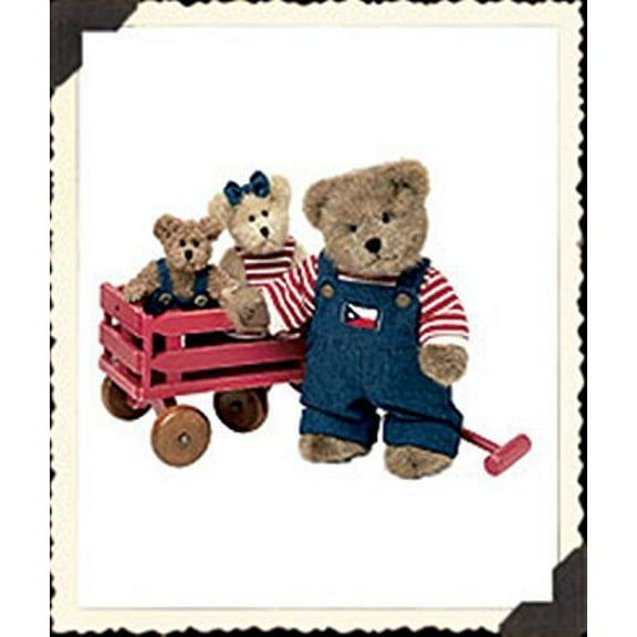 Boyds Bears Plush 10.00In Huck Mandy Zack W/ Wagon, Fabric, Limited Edition Americana Bear 919811