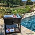 thumbnail image 2 of Sunjoy 80-Quart Wood Grain Finish Metal Rolling Ice Chest Cooler Cart with Storage Shelf, Steel Bottle Opener, and Lockable Wheels, Deep Silver, 2 of 8