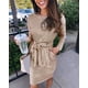 thumbnail image 2 of Vestido PRETTYGARDEN de rayas marrón, manga larga, con cinturón, talla M, 2 of 3