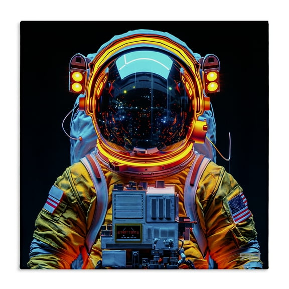 Stupell Industries Astronaut with Reflective Helmet Astrology & Stars Painting Wrapped Canvas Art Print Wall Art, 17 x 17