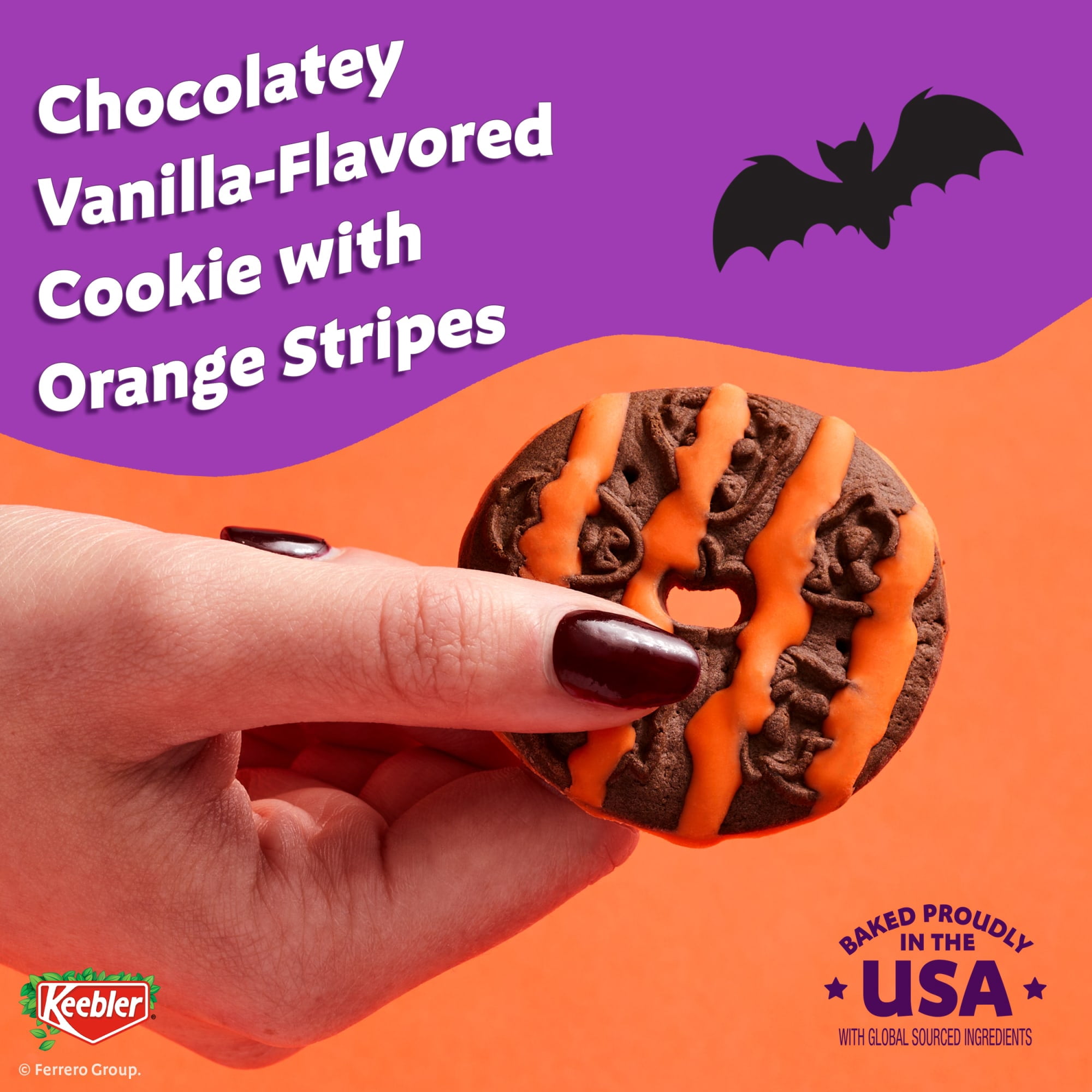 Keebler Spookie Fudge Stripes, Halloween Candy, Chocolatey Vanilla-Flavored Cookies with Orange Stripes, 9.5 oz