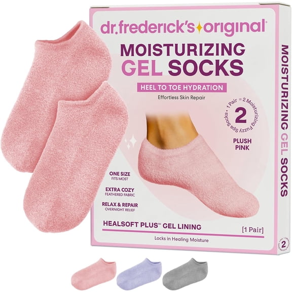 Dr. Frederick’s Original Moisturizing Gel Socks for Men & Women – Dry Feet & Cracked Heel Treatment – Full Foot Gel Lining with Mango Butter, Shea Butter, Jojoba & Coconut Oil – Plush Pink