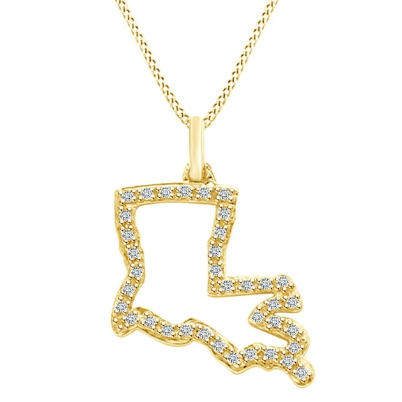 AFFY 0.1 Carat (Ctw) Round Cut White Natural Diamond Louisiana State Pendant Necklace In 925 Sterling Silver