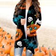 thumbnail image 2 of Cardigan Léger à Manches Longues pour Femmes Halloween Mignon Drôle Citrouille Chat Noir Graphique, 2 of 6