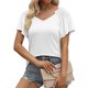 thumbnail image 1 of Camisa de manga corta para mujer, cuello en V plisado, manga con volantes, camisa con hombros descubiertos, Top para fiesta de vocación diaria de verano, 1 of 6
