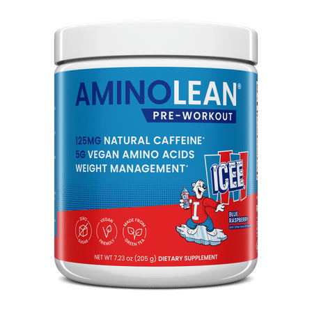 RSP Nutrition AminoLean Pre Workout Powder, Amino Energy & Weight Management with BCAA Amino Acids & Natural Caffeine, Icee Blue Raspberry, 30 Servings