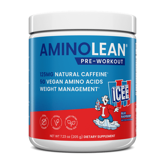 RSP Nutrition AminoLean Pre Workout Powder, Amino Energy & Weight Management with BCAA Amino Acids & Natural Caffeine, Icee Blue Raspberry, 30 Servings