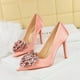 thumbnail image 5 of Zapatos de tacón alto sexys de lujo ligeros para banquetes de moda para mujer, finos, de boca baja, puntiagudos, con flores de seda, para mujer, 5 of 5