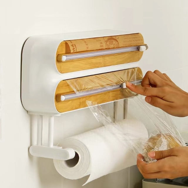 Space-Saving Magnetic Wall-Mounted SOLX Patented Food Wrap Cutter with Adjustable Length & Double-Sided Sliding Blade for Precise Cuts, Ideal for Home & Professional Kitchens (D2 Bamboo Pattern,
