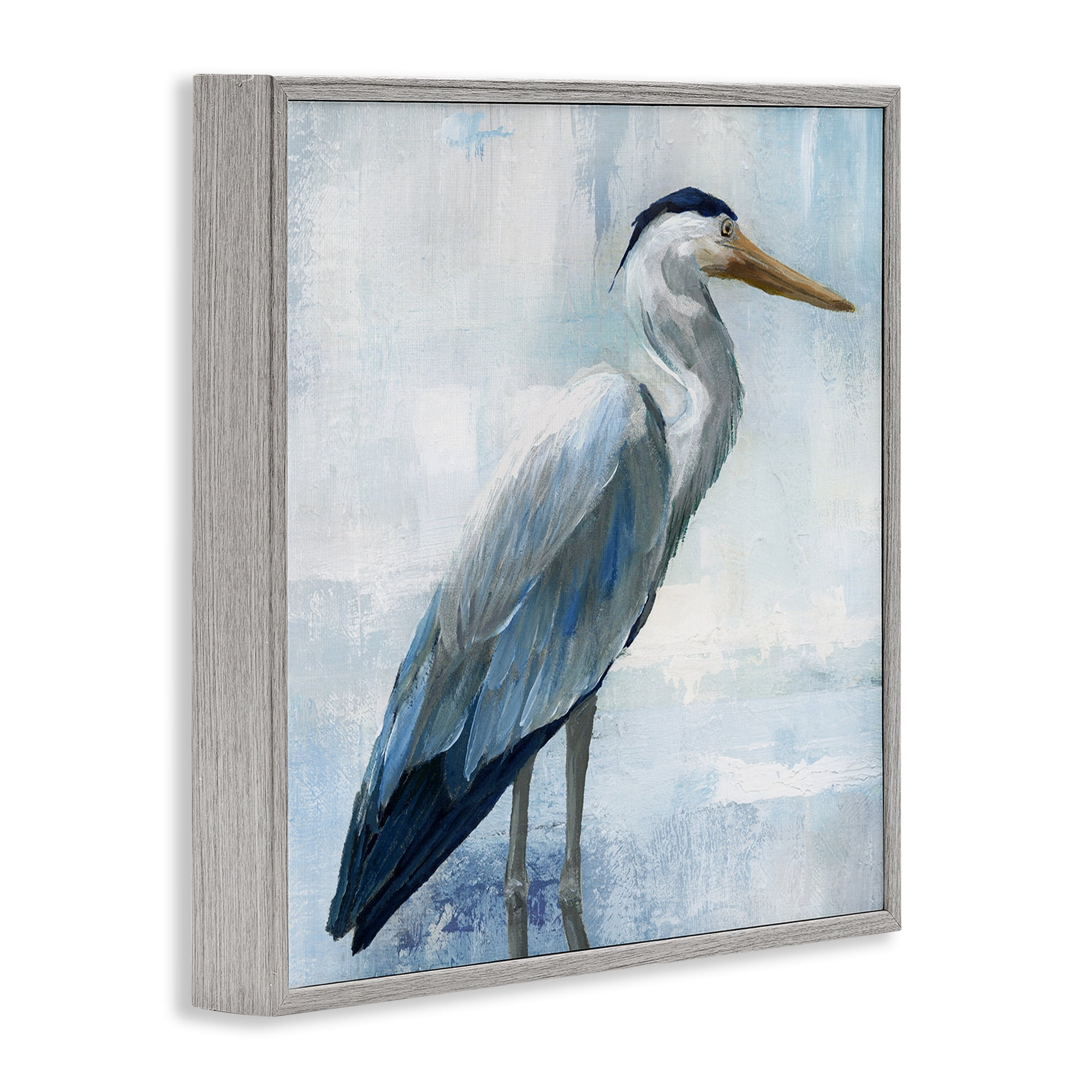 Stupell Industries Serene Blue Heron In Aqua Gray Framed Giclee Art, design by Nan