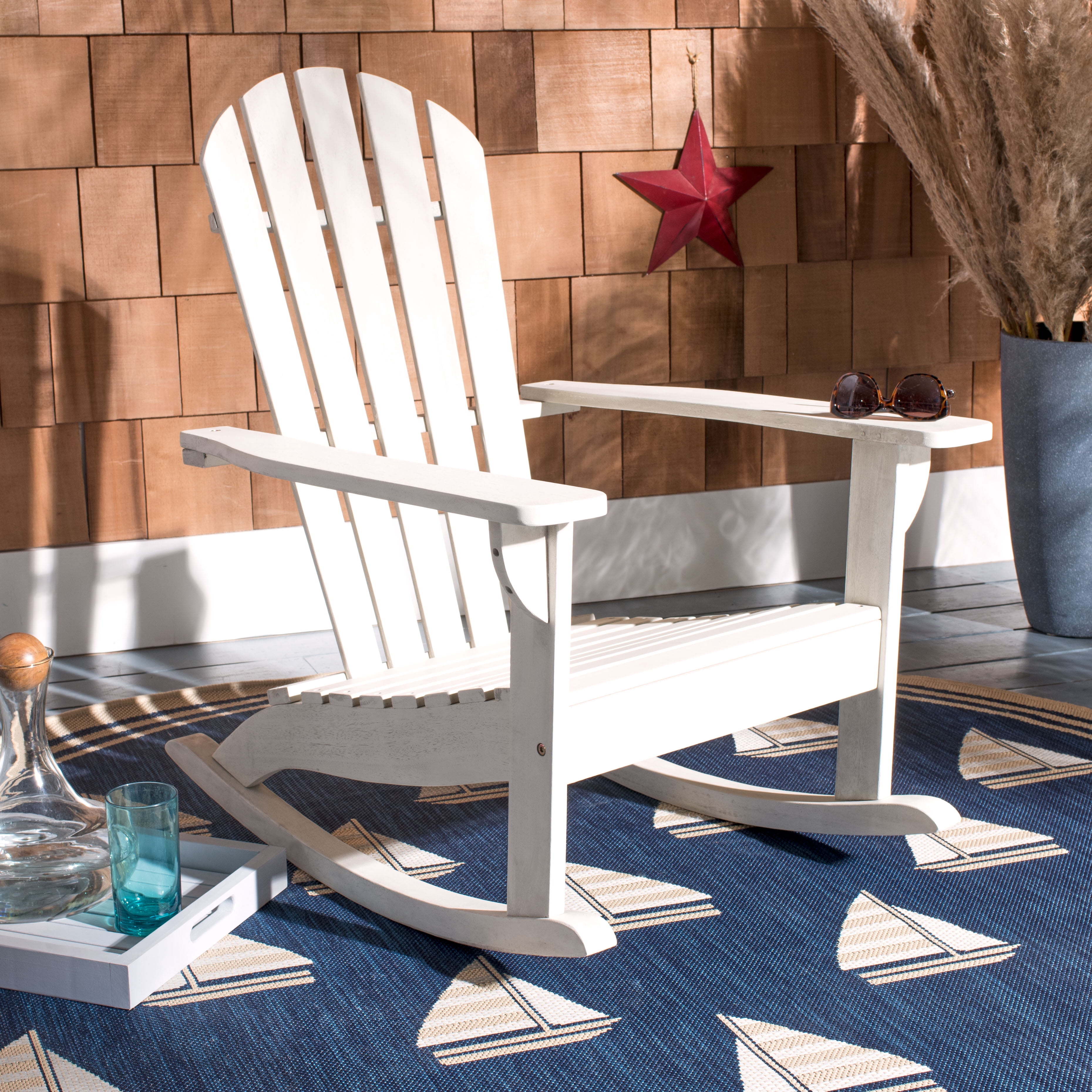 SAFAVIEH Outdoor Collection Brizio Adirondack Rocking Chair White