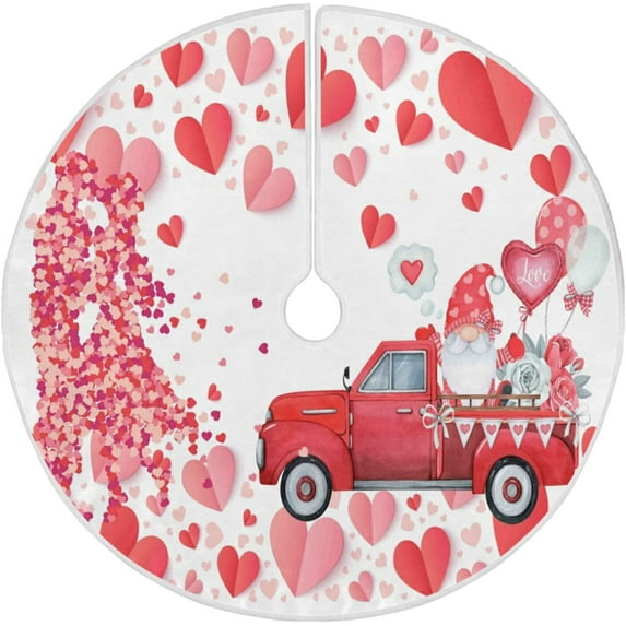 FMSHPON Valentine Valentine Gnome Truck Wedding Hearts Xmas Christmas Tree Skirt Stand Mat for Holiday Party Decoration Indoor Outdoor 36 inches