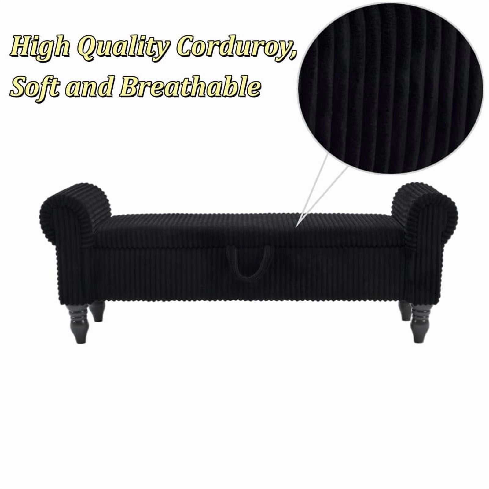 51.5'' Upholstered Storage Ottoman Bench with Hinged Lid, Freestanding Corduroy Bed End Bench, Hidden Storage Footrest