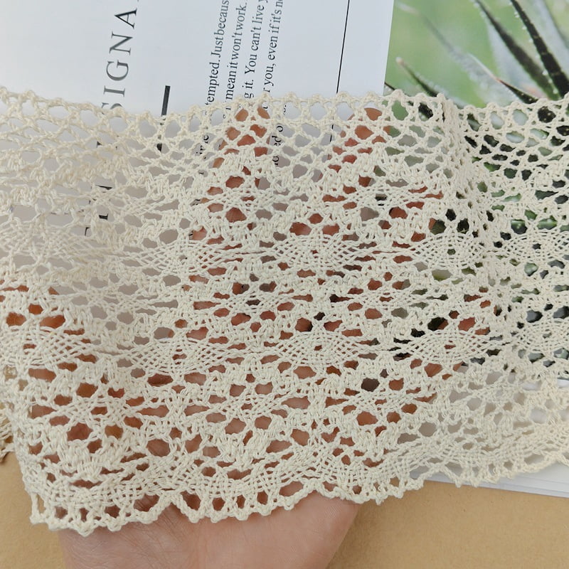 Beige Lace Ribbon 10 Yards Cotton Lace Trim Crochet Sewing Lace for Crafts, Gift Package Wrapping, Bridal Wedding Decoration, Widen 5.1 inch,Style 4