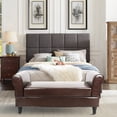 thumbnail image 2 of Hofitlead Storage Bench , PU Leather Rolled Arm Ottoman Storage Sofa , with 2 Ottoman Footstool，Brown, 2 of 7