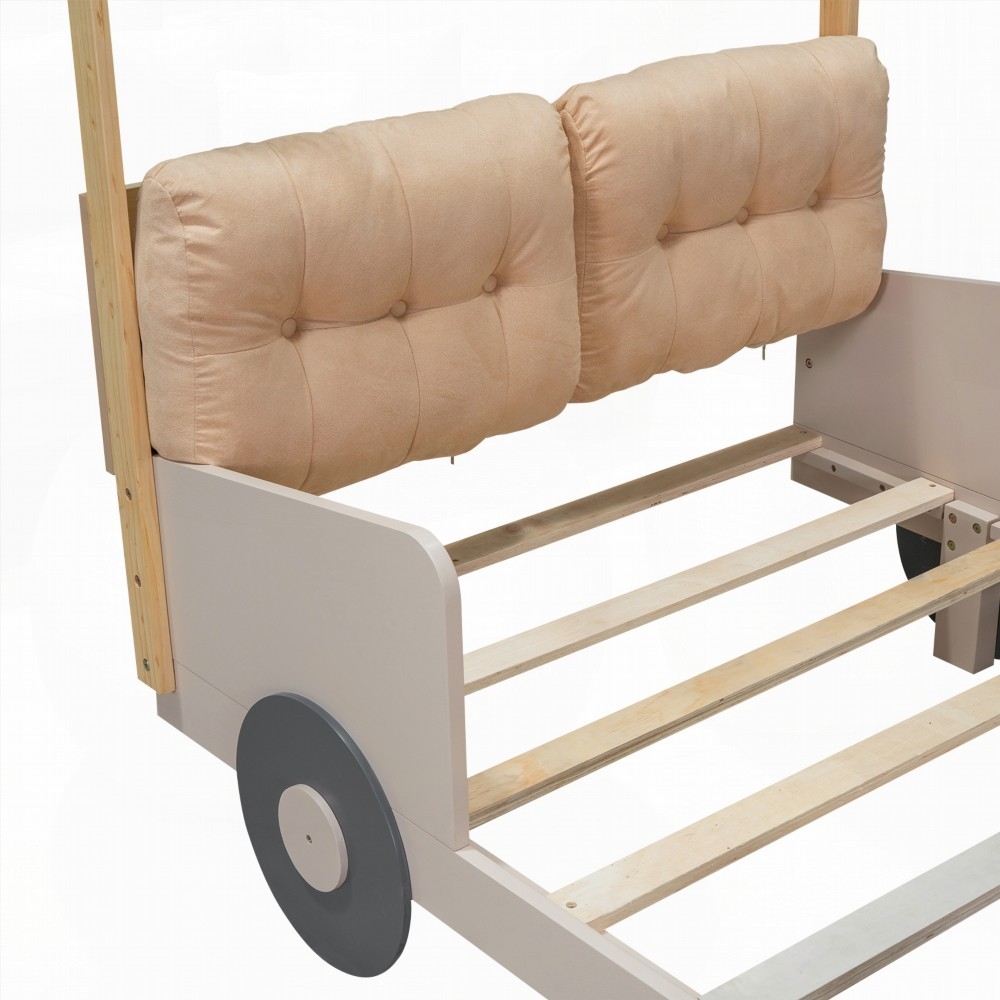 Twin Size Car Bed with Fluffy Pillow and Playful Car Design
