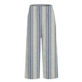 thumbnail image 4 of Women's Casual Pants Women'S Casual Boho Floral Print Stripe Cotton Linen Pants Elastic Waisted Summer Spring Beach Baggy,Blue Women's Casual Pants L, 4 of 4