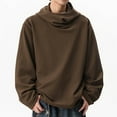 thumbnail image 2 of Momasggi Oversized Turtleneck Hoodies for Men Trendy Textured Hooded Sweatshirt Loose Casual Long Sleeve Drop Shoulder Sweatshirts Fashion Solid Color Pullover Tops Brown 3XL, 2 of 8