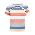 thumbnail image 6 of SAWOBUUN Women Striped T shirt Short Sleeve Crew Neck Button Shoulder Casual Slim Fit Fashion Tops, 6 of 7