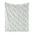 thumbnail image 1 of Floral Soft Flannel Fleece Throw Blanket, Illustration of Rosebuds on Twiggy Branches with Lobed Green Leaves, Cozy Plush for Indoor and Outdoor Use, 50" x 60", Purple Grey Blue Grey, by Ambesonne, 1 of 6