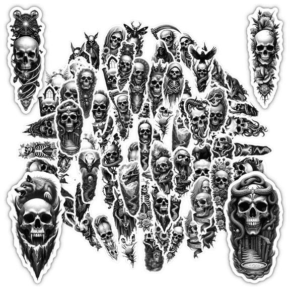 35pcs Black Skull Stickers Gothic Decals Ethereal Skull Stickers for Phones Laptops Notebooks