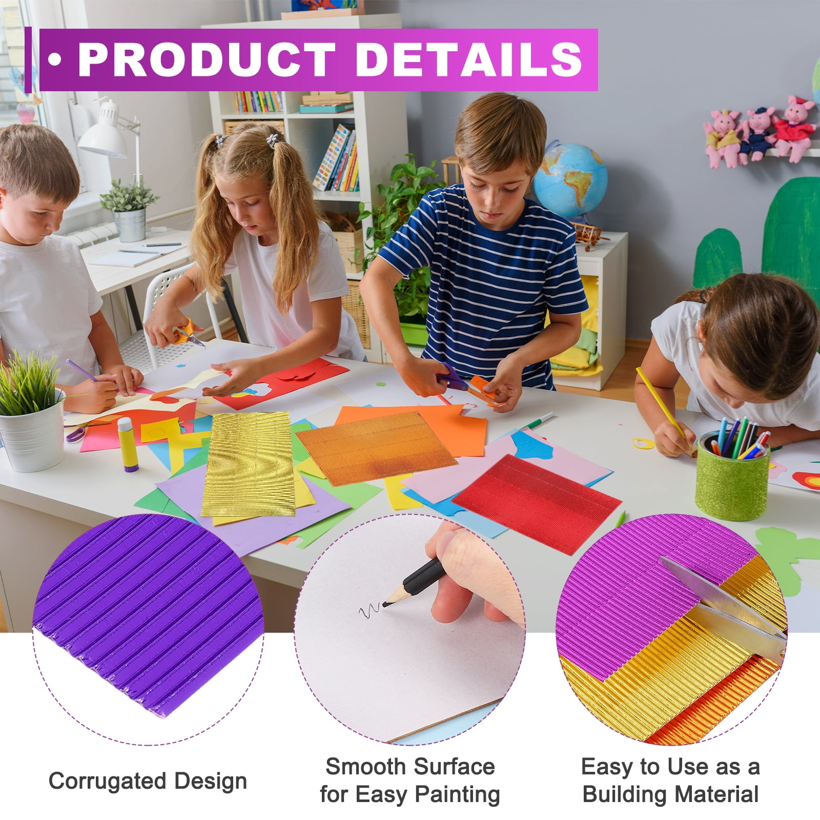 Uxcell 25 Sheets A4 Purple Metallic Corrugated Cardboard Paper,8.3 inch  x 11.7 inch Shiny Corrugated Paper for DIY Art Crafts, Scrapbooking, Gift Box