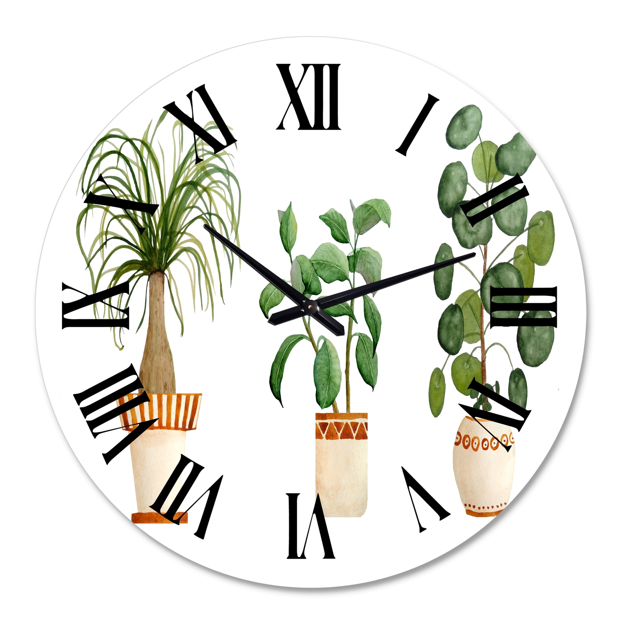 Designart 'Trio Of House Plants Ponytail Palm And Ficus' Traditional Wall Clock