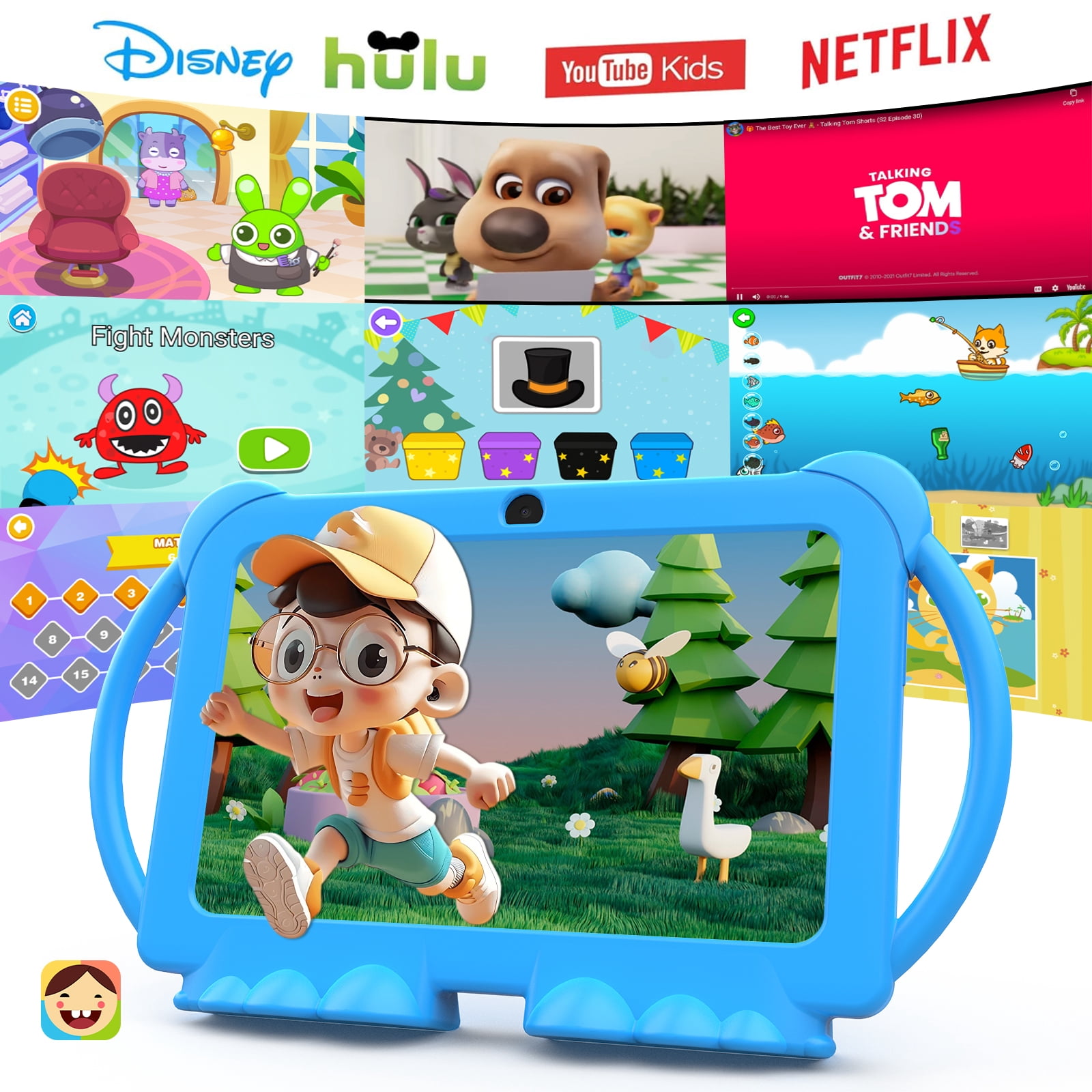 Kids Tablets 7 inch, Android 12 Tablet for Kids, 4GB RAM 32GB ROM, 512GB Expandable, with Parental Control, Google Certified Toddler Tablet, WiFi, Bluetooth, Dual Camera with Silicone Case,Blue